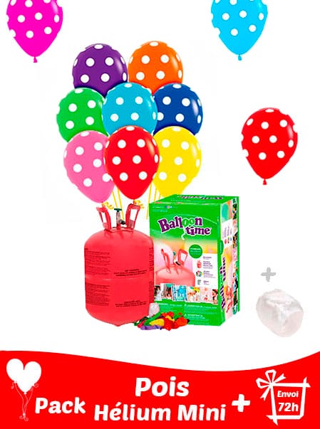 20 Ballons a pois 30 cm + Hélium Mini · Pack pois Mini